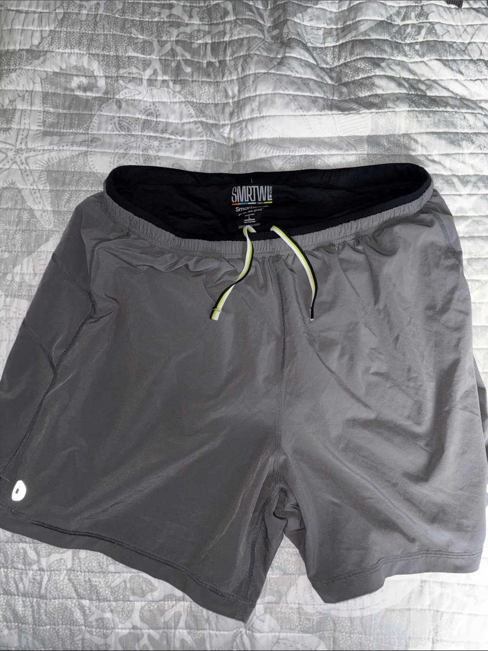 Smartwool Men’s Gray Athletic Shorts with Neon Drawstring